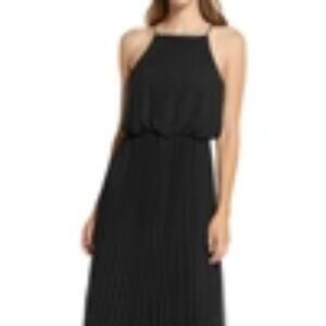 Sam Edelman Dress Electric Pleated A-line Midi Party Tea Black Size 12 #02S658